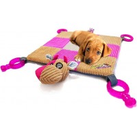 Puppy Toy Mat with Teething Chew Toys (20” x 20”) Ropes, Squeaker, Plush Foam Bed, Durable - Comfort and Fun, All-in-One - Pink