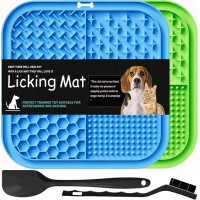 Mat for Dogs & Cats 2 Pack, Slow Feeder Lick Pat, Anxiety Relief Dog Toys Feeding Mat for Butter Yogurt Peanut, Pets Supplies Bathing Grooming Training Calming Mat (Blue&Green)