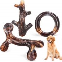 Dog Toys, 3 Pack Indestructible Dog Chew Toys for Aggressive Chewers, Durable Tough Nylon Real Bacon Flavor Teething Chew Toys for Large Medium Small Dog Breeds (Brown1)